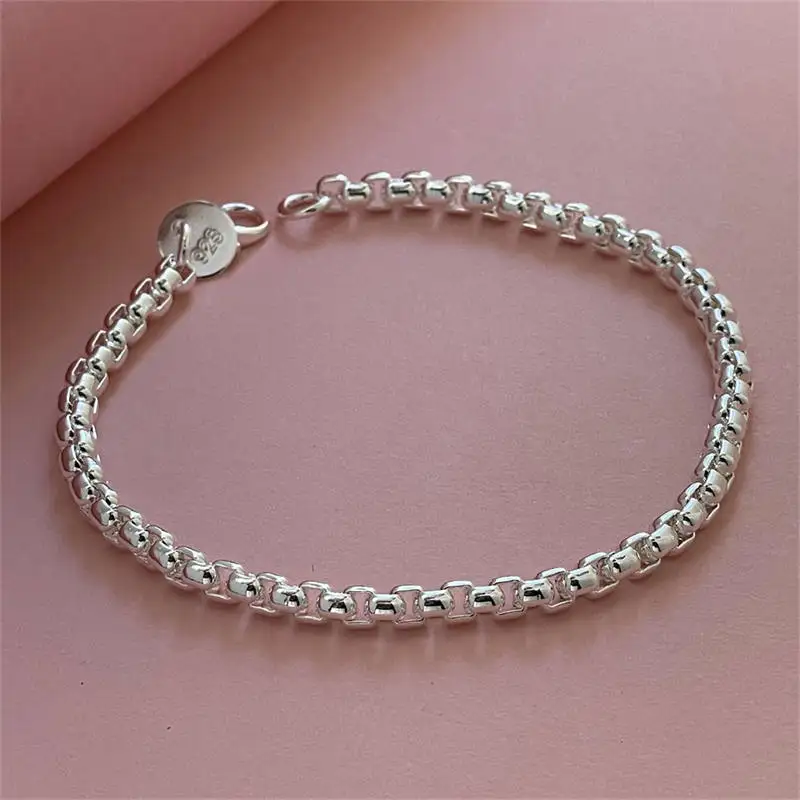 

925 Sterling Silver Bracelet Venetian Round Box Exquisite Women Fashion Wedding Party Gift Jewelry