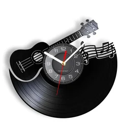Guitar Music VInyl Record Wall Clock 3D Instrument Score Wall Watch with LED Remote Control Rock Gift Clock