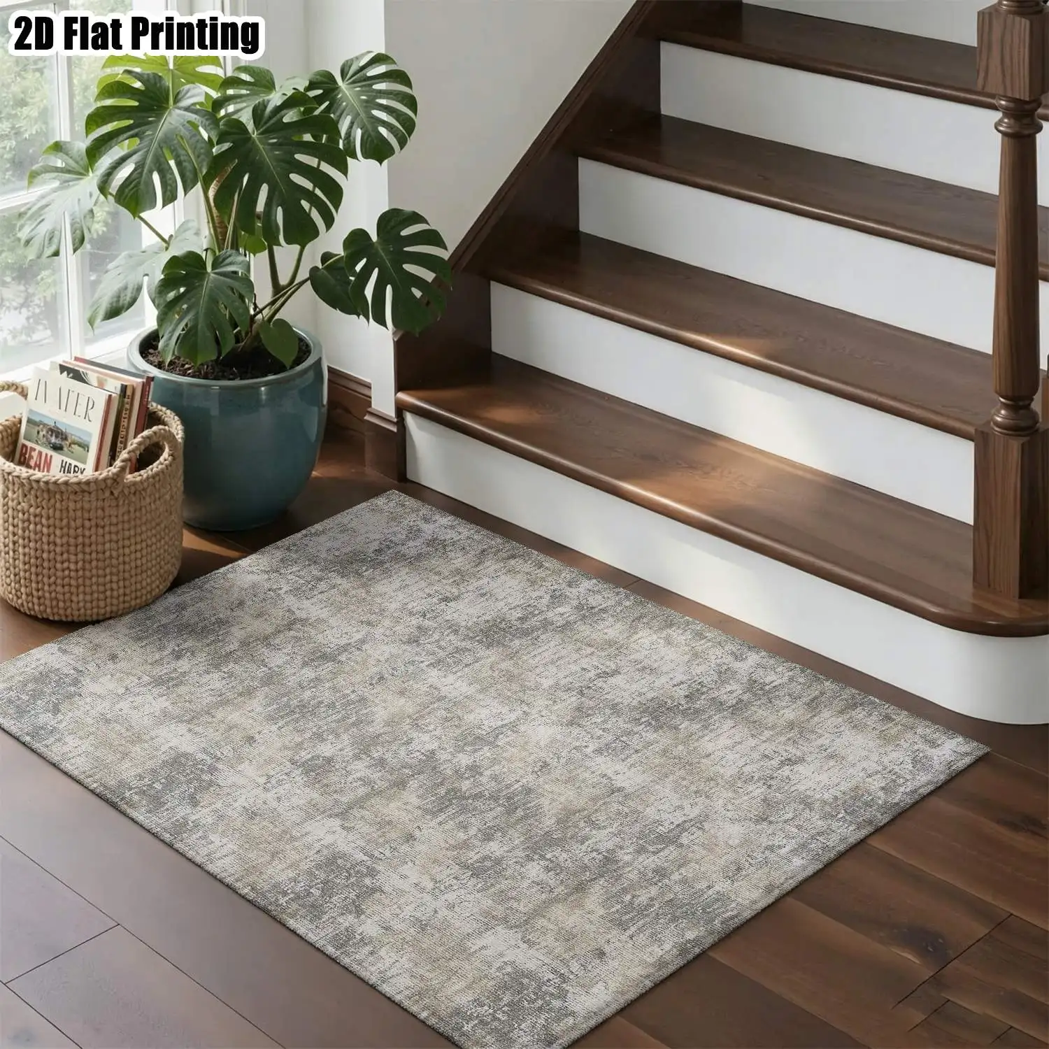 1Pc 2D Printed Retro Beige Abstract Art Nordic Modern Minimalist Vintage Geometric Carpet, Machine Washable, Multi-Size, Suitable for Home Decor as Entrance/Living Room/Bedroom/Dining Room/Foyer Mat
