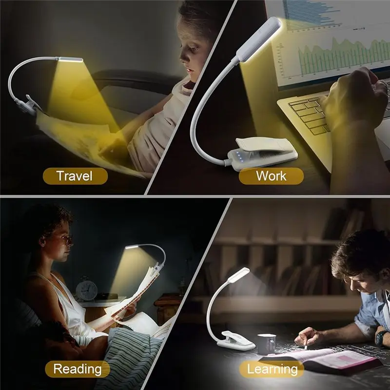 ABWR-9 LED Rechargeable Book Light For Reading In Bed 3 Color Temperatures,Small Light Weight Clip On Book Reading Light