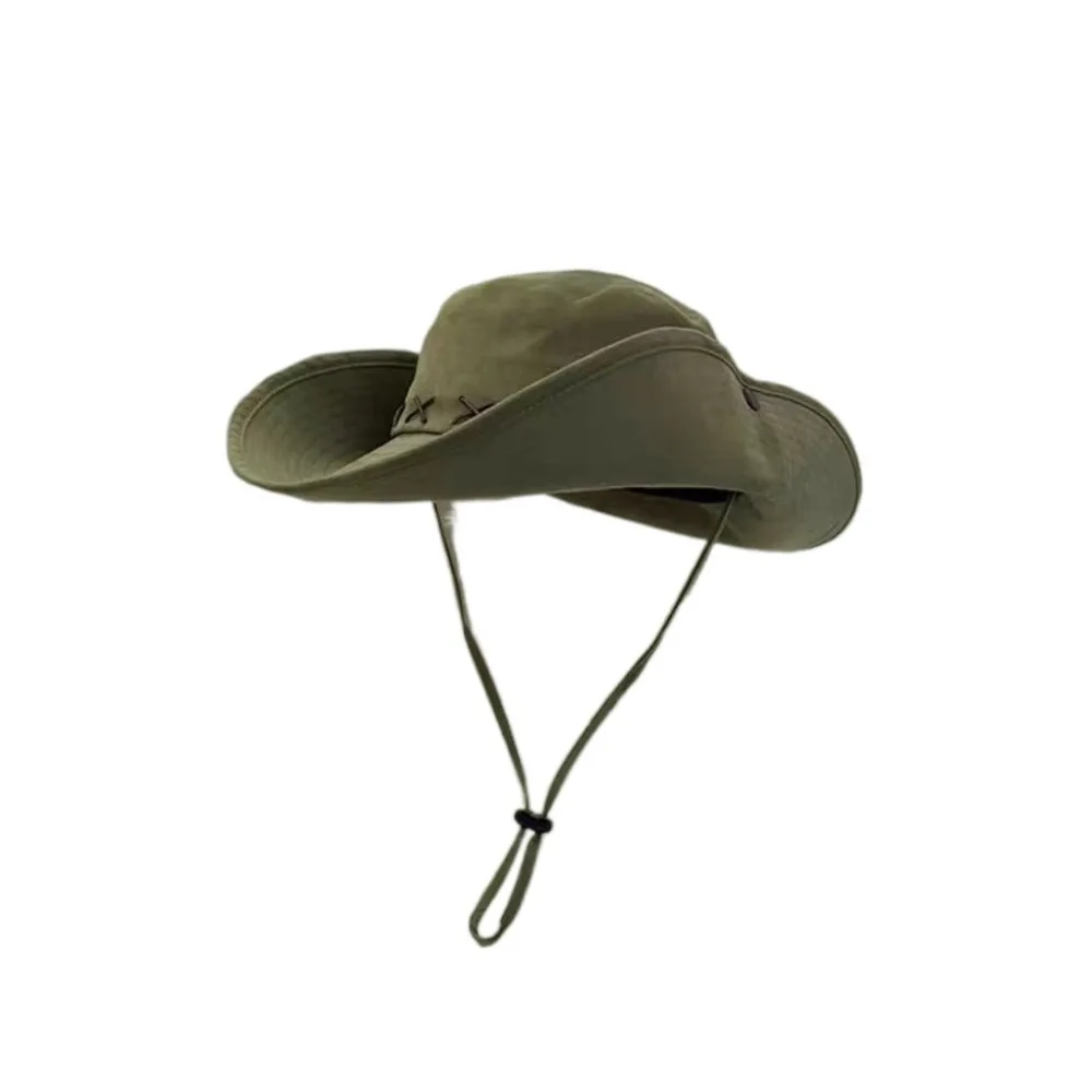 

Breathable Western Cowboy Hat Adjustable Solid Color Wide Brim Sun Hat Mountaineering Anti UV Fisherman Sunshade Cap Man