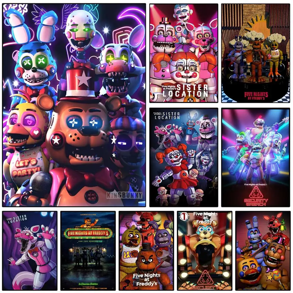 Fnaf F-Five-nights-At-F-Freddys Game Poster Self-adhesive Art Waterproof Paper Sticker Coffee House Wall Decor