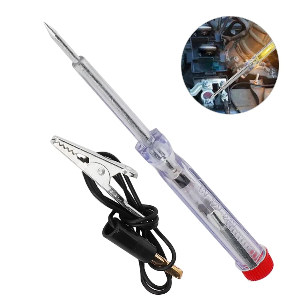 DC 6-24V Circuit Voltage Tester Pen Transparent Housing Built-in Metal Spring Circuit Tester Pen ABS Car Circuit Tester
