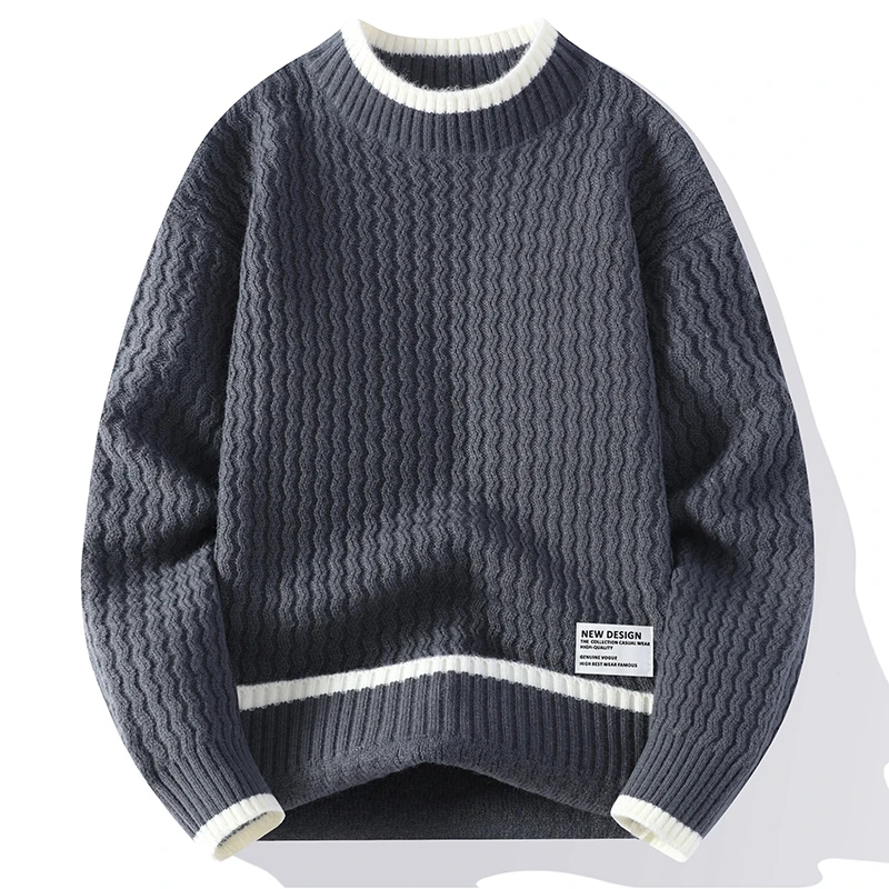 New Men\'s Knitted Stripe Pattern Pullover O-Neck Winter Sweaters Warm Sweater Men Clothing