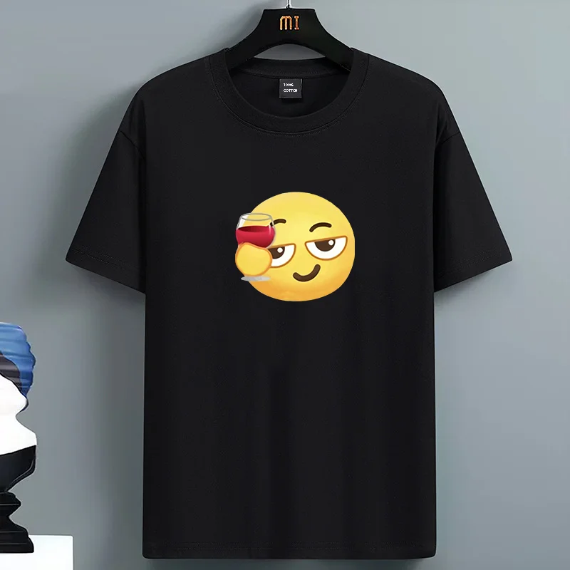 

2025 Summer For Men's 100%Cotton Casual LooseI Funny Cheers Print Round Neck Short Sleeved T-shirt Top High Street Unisex Style