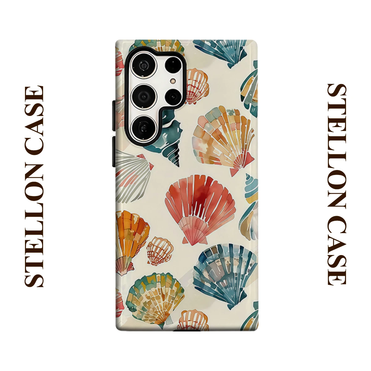 Watercolor Seashell Phone Case For Samsung Galaxy S25 S24 S23 Ultra Plus A35 A55 Glossy HD Hard Cover Film Shell