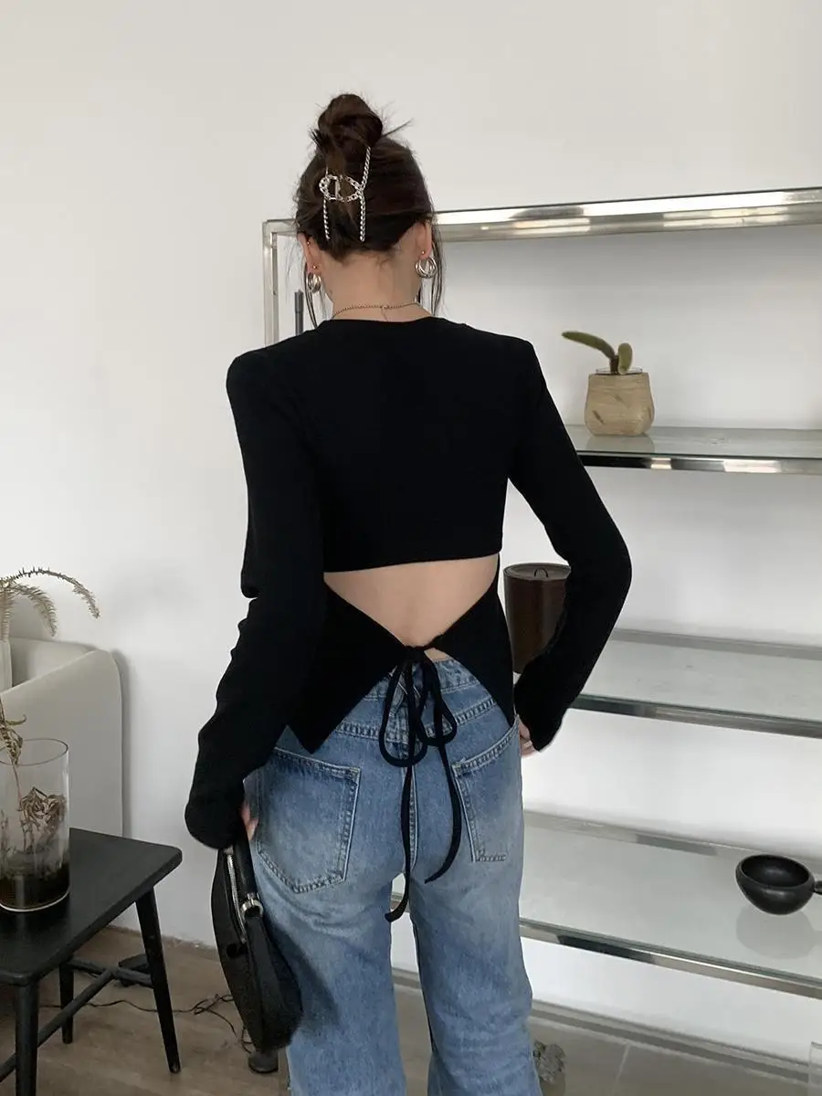 เสื้อยืดแขนยาวสตรีเสื้อลูกไม้ SLIM FIT สบายระบายอากาศยืดผ้าฝ้ายเซ็กซี่ปาร์ตี้คลับวันหยุดกลางคืน