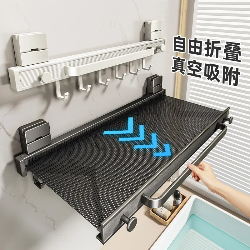 Bathroom suction cup telescopic towel rack folding towel toilet rack free of punching
