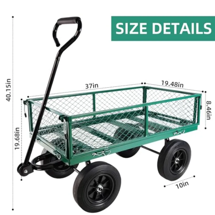 Heavy Duty 480 Lbs Capacity Mesh Steel Garden Cart Folding Utility Wagon with Removable Sides
