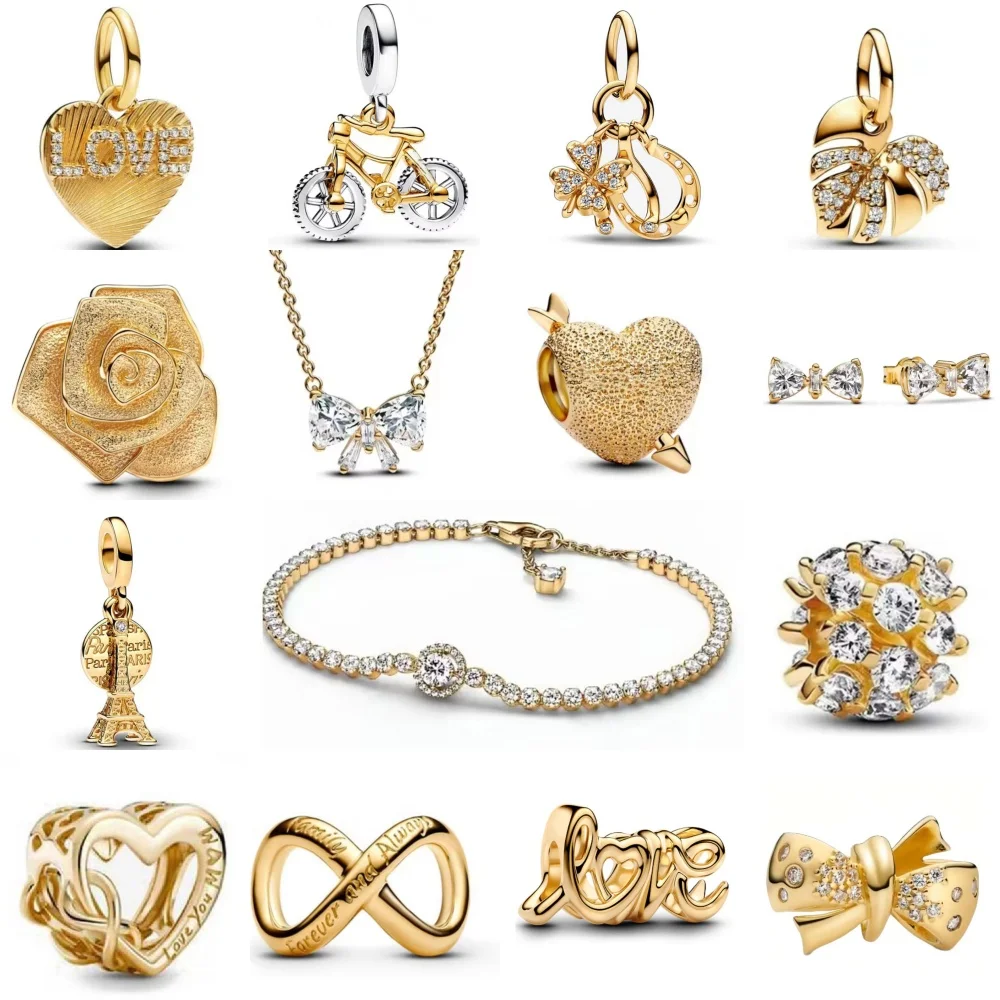 AliExpress neastamor Exquisite Gold Series Bicycle Eternal Love Jewelry Fit Original Bracelet Accessories Necklace Fashion Women 925 Jewelry DIY