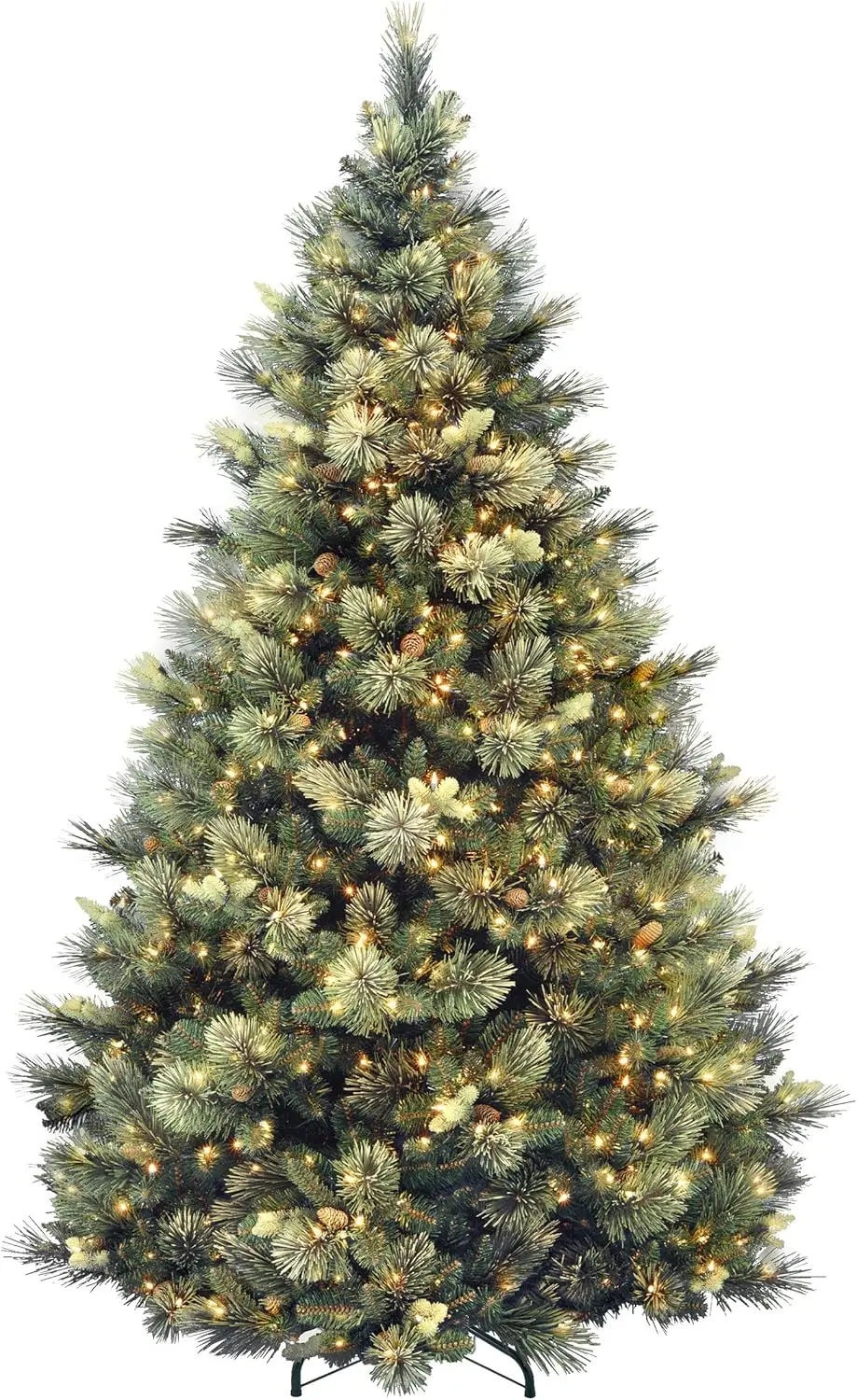 Carolina Pine 7.5 Foot Artificial Holiday Prelit Christmas Tree W/750 Clear Lights, Pinecones, 1399 Branch Tips And Metal Stand