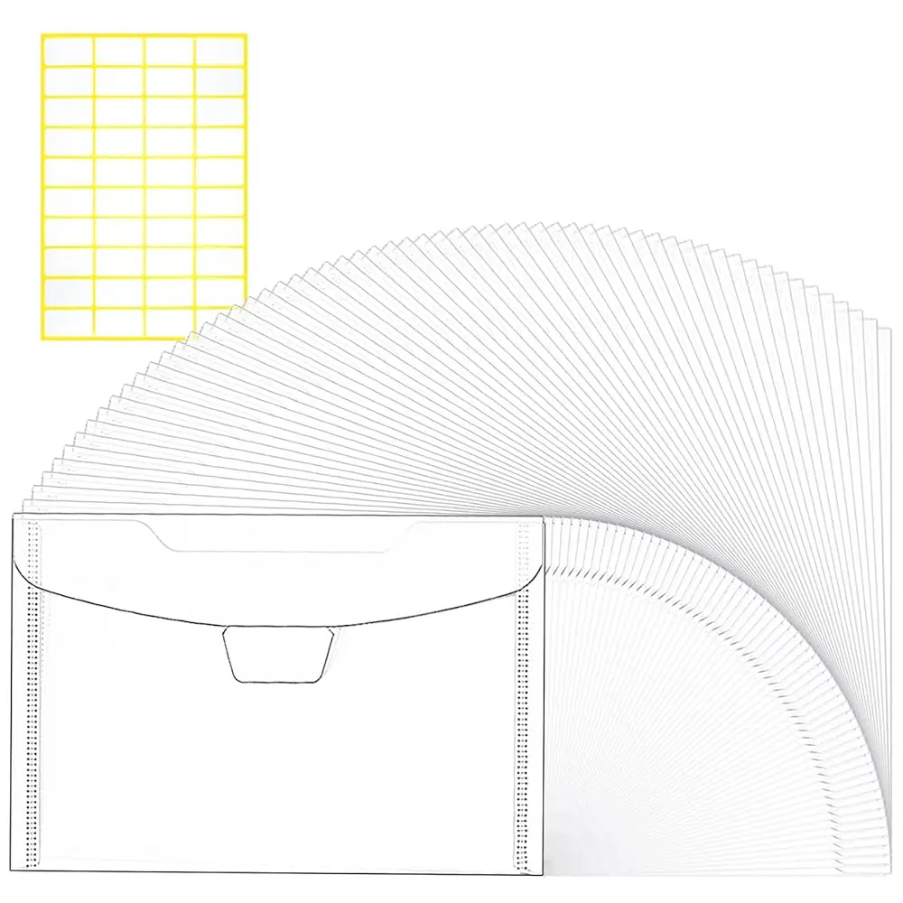 

Clear Plastic Envelopes 60 Pcs 9''x7'' for Cash, Photo, Paper Document, Card Storage, Reusable Small Money Saving Holder wit