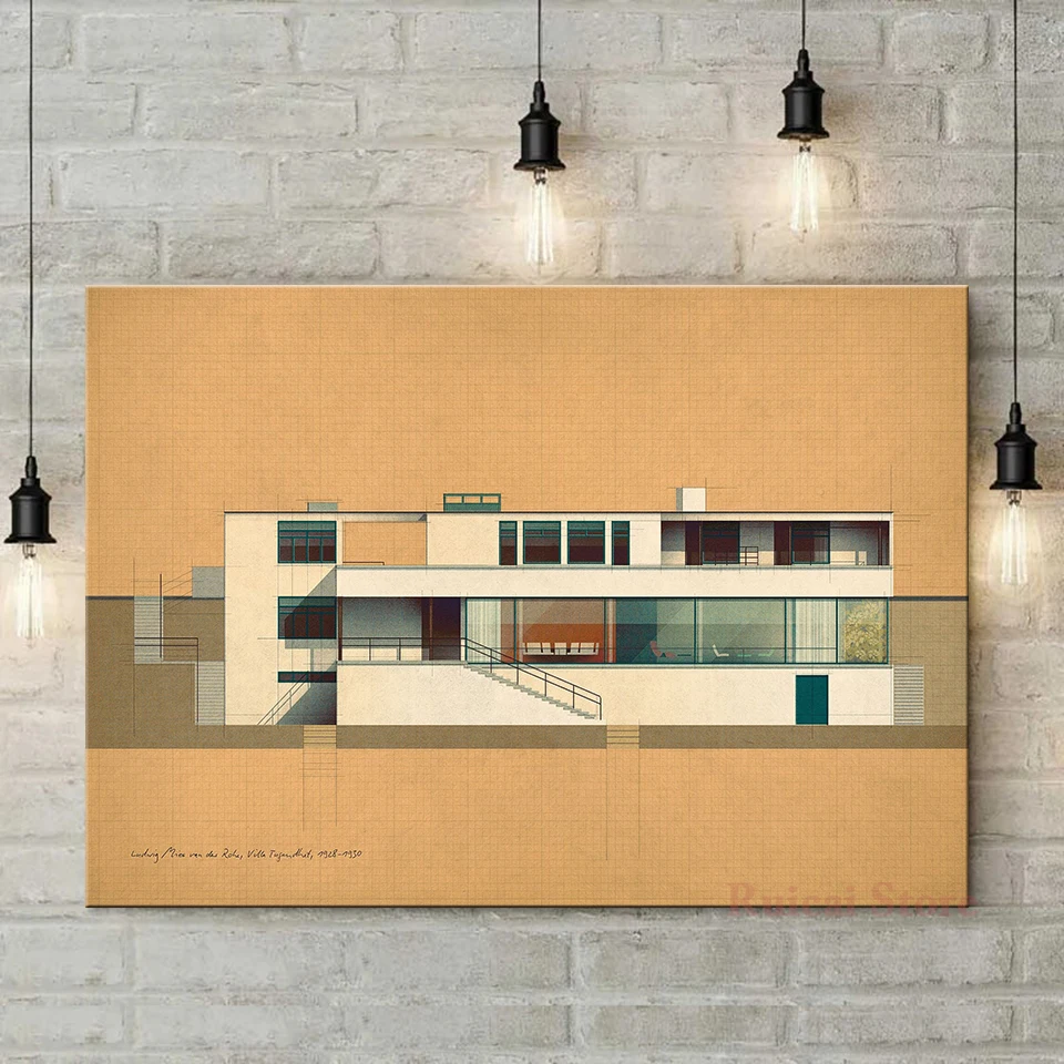 Ludwig Mies van der Rohe, Villa Tugendhat Poster Canvas Art Room Wall Painting Home Decor