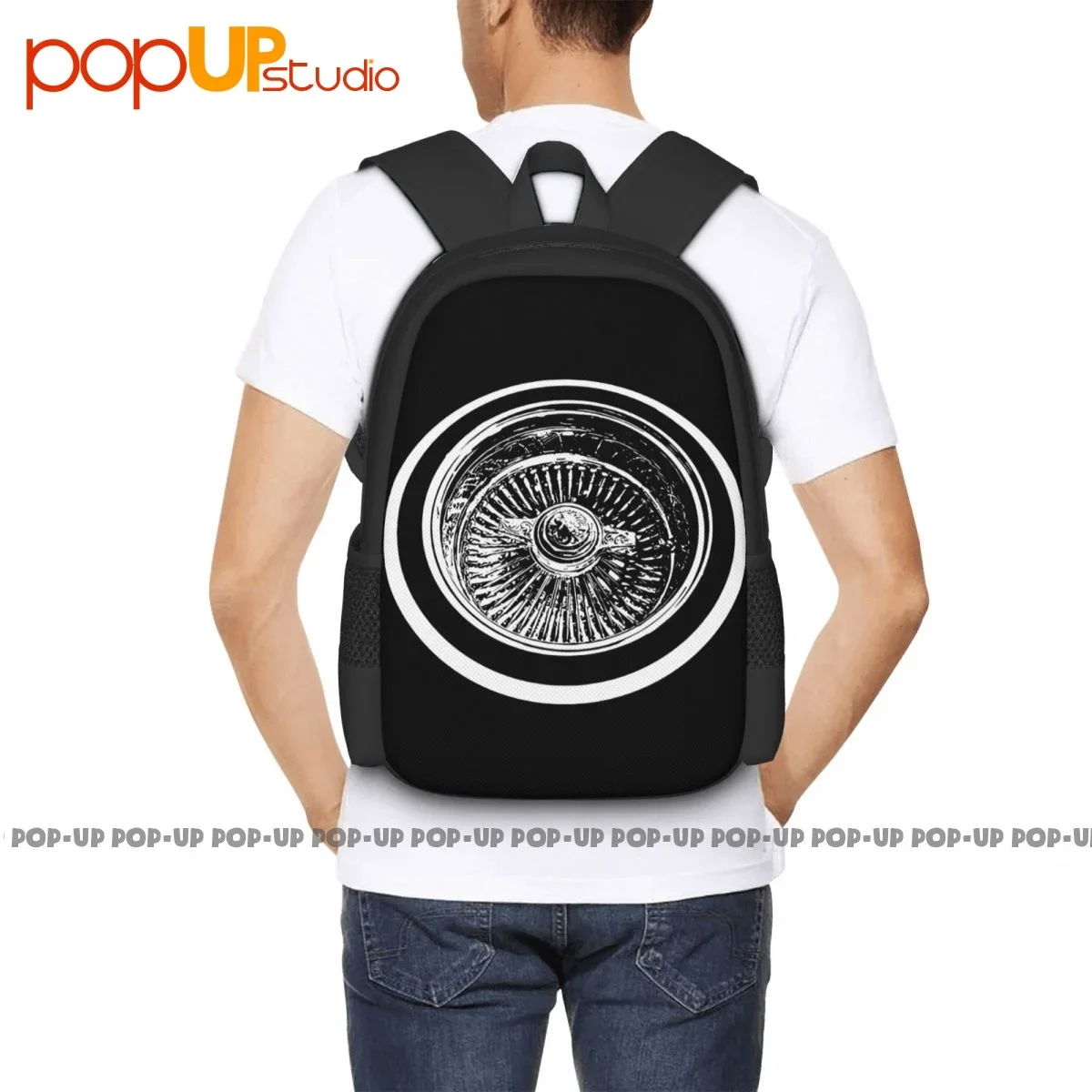 Lowrider Wire Wheel Knockoff Engraved Car Show Backpack Large Capacity Travel Portable Sports Bag Bags For Travel