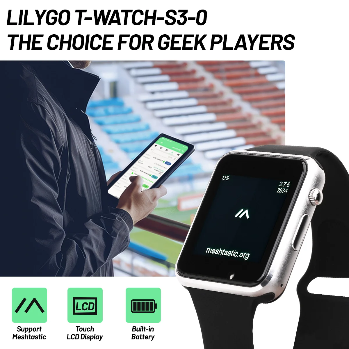 T-Watch-S3 ESP32-S3 Development Board LILYGO LoRa Meshtastic Smartwatch BMA423 Sensor Low Power LoRa Repeater 433/868/915MHz
