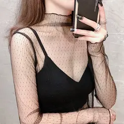 Sommer Mesh schiere T-Shirts sexy transparente Crop Tops Langarm durchsichtige Spitze Pullover Tops Sonnencreme Basic Tops T-Shirt