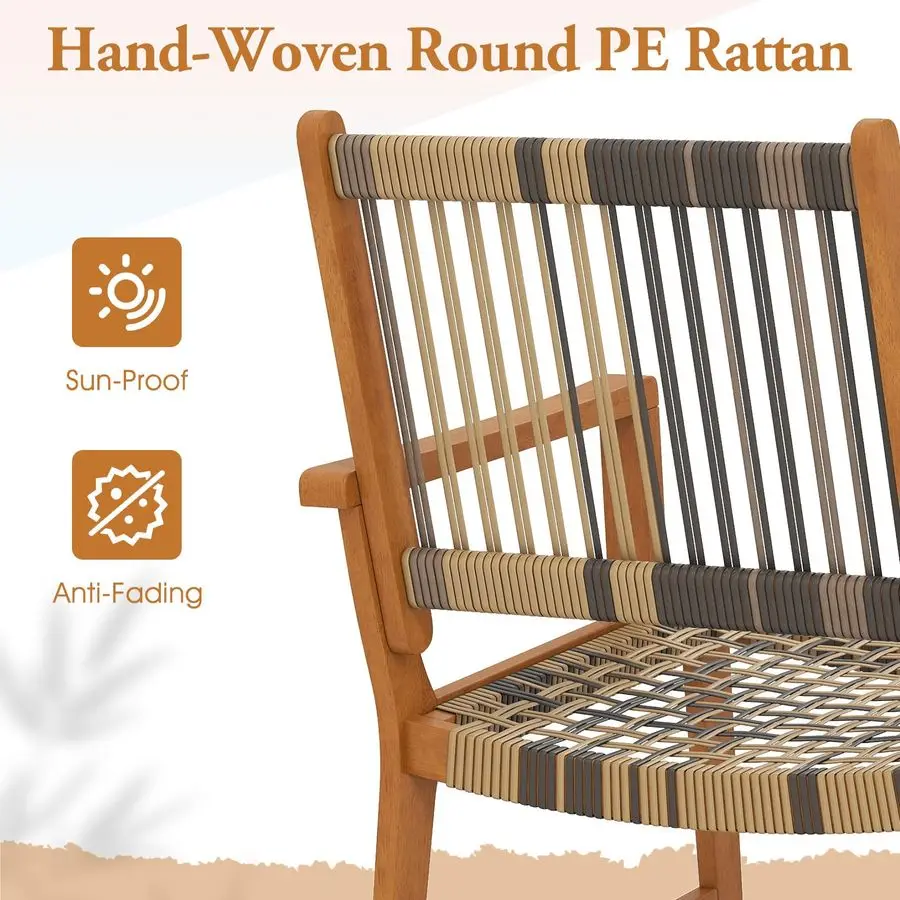 3 Pieces Rocking Bistro Set, PE Rattan Front Porch Chairs with Coffee Table amp Acacia Wood Frame, Patio Furniture Set, Outdoor