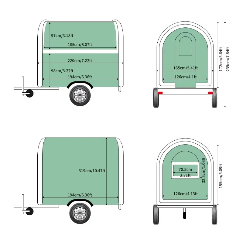Round Small Food Trailer With DOT Certificate and CE for Sale Snack Food Truck and Ice Cream Cart in USA Customized