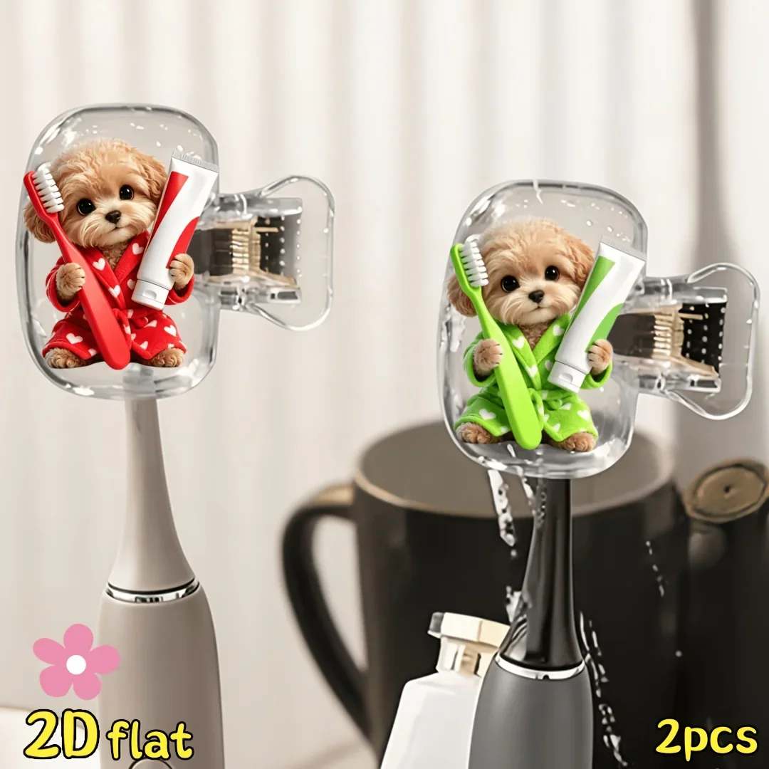 2pcs Teddy Bears Holding a Toothbrush and Toothpaste Toothbrush Head Cover Ideal for Bathroom Use Prevent Dirt Necessities