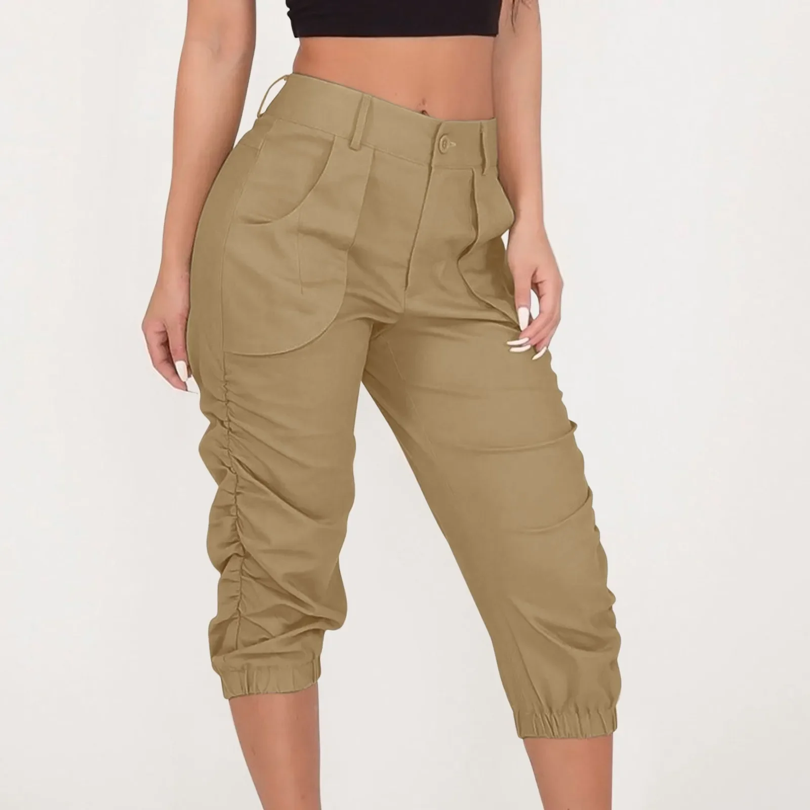 

Womens Cargo Trousers Cargo Pants With Pocket High Waist Jogging Bottoms Solid Summer Cropped Trouser Leisure Trousers for Women