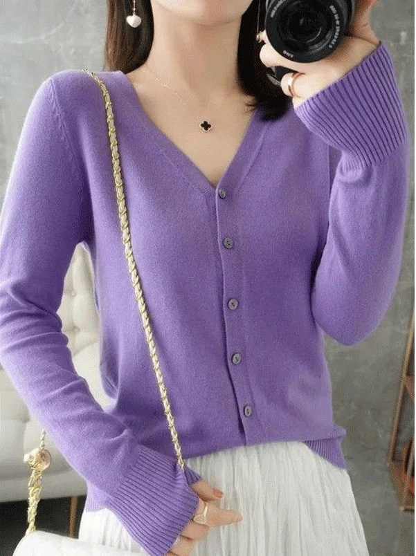 

2023 Spring Autumn Women Cardigans Single Breasted V-neck Solid Knitted Sweater Slim Female Cardigans Casual Outerwear