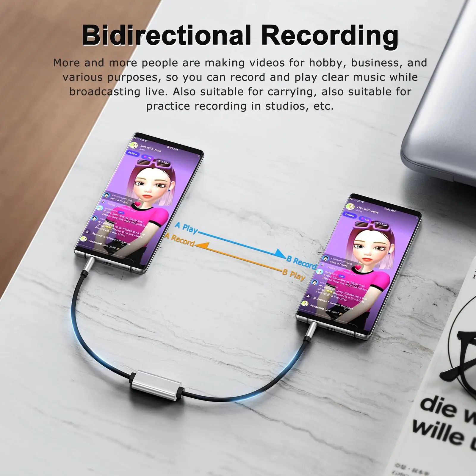 Audio Bidirectional Recording Cable Two Layer Shield Onsite Dubbing for Live Broadcast Recording Multiple Instruments 3.5mm
