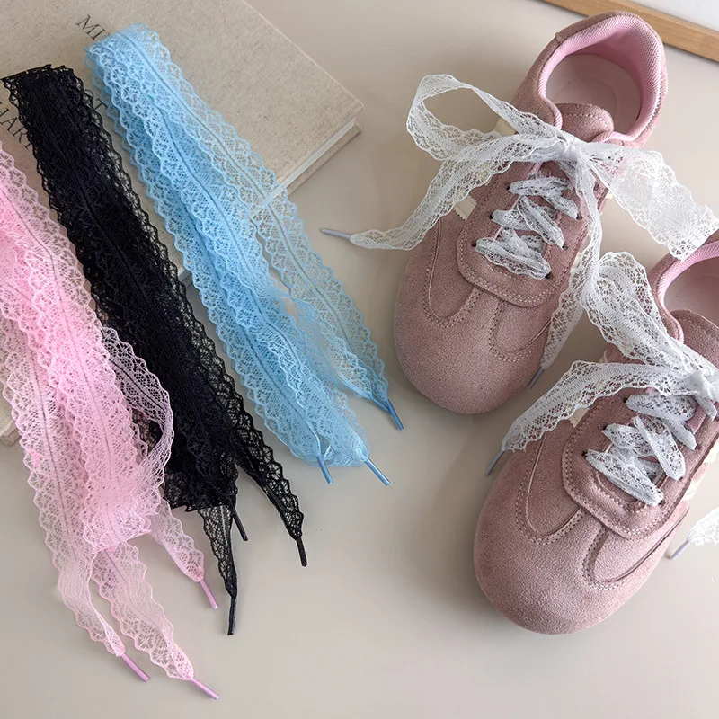 1 Pairs Korean Style Lace Bowknot Shoelace Women Summer 2026 Pink Ribbon Shoes Decorations Woman's Candy Color Shoes Accessories