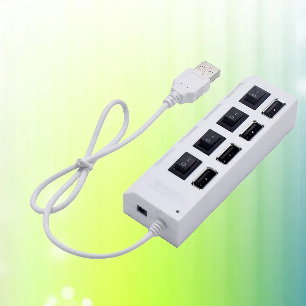 4-Port USB 2.0 Hub with Built-in 45Cm Cable Individual Port Control Slim Light Compact USB Adapter for Laptop Expansion Travel