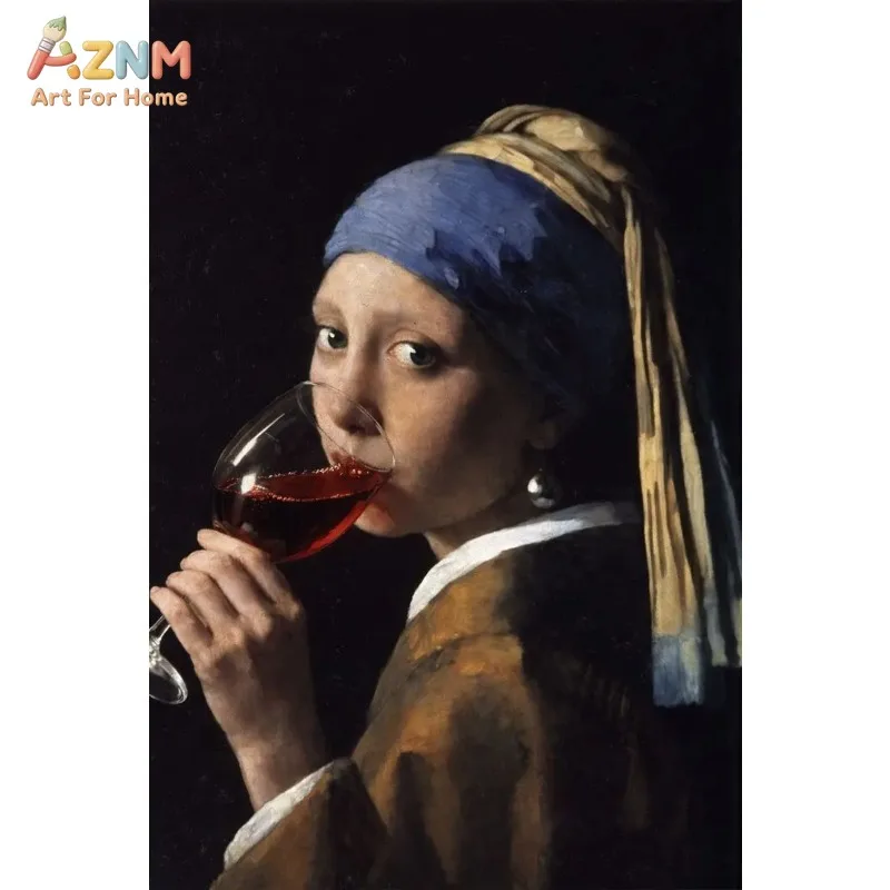 Funny Spoof Mona Lisa Girl With Pearl Earring Canvas Poster Wine Toilet Paper Vintage Famous Painting Bar Bathroom Wall Decor