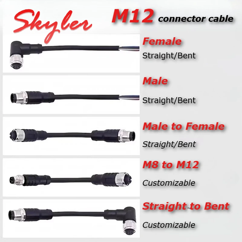 IP67 M12 A Type Connector 4Pin 5Pin 8Pin Straight Elbow Male Female Sensor Cable Extension Waterproof for PLC Encoder Servo