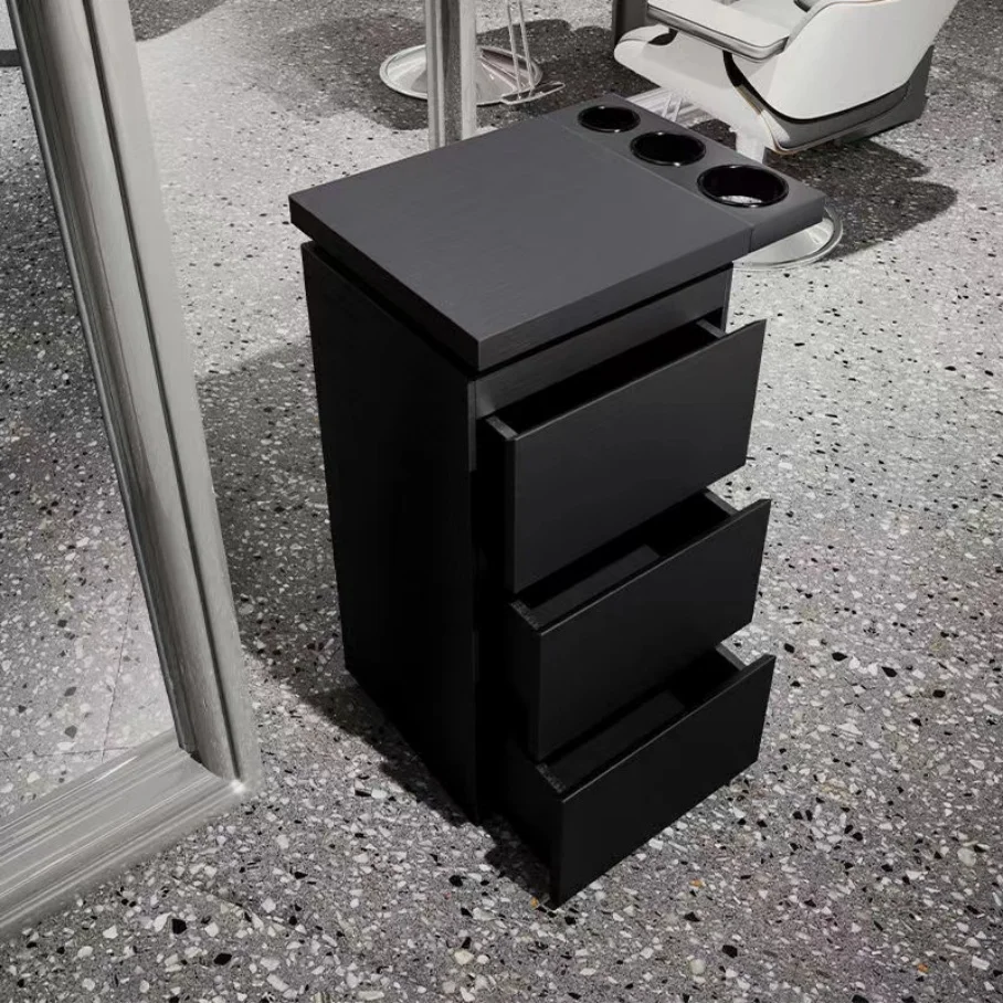 Barber Shop Tool Counter Hair Salon Dedicated Stainless Steel Hair Storage Cabinet with Drawer and Hair Dryer Rack