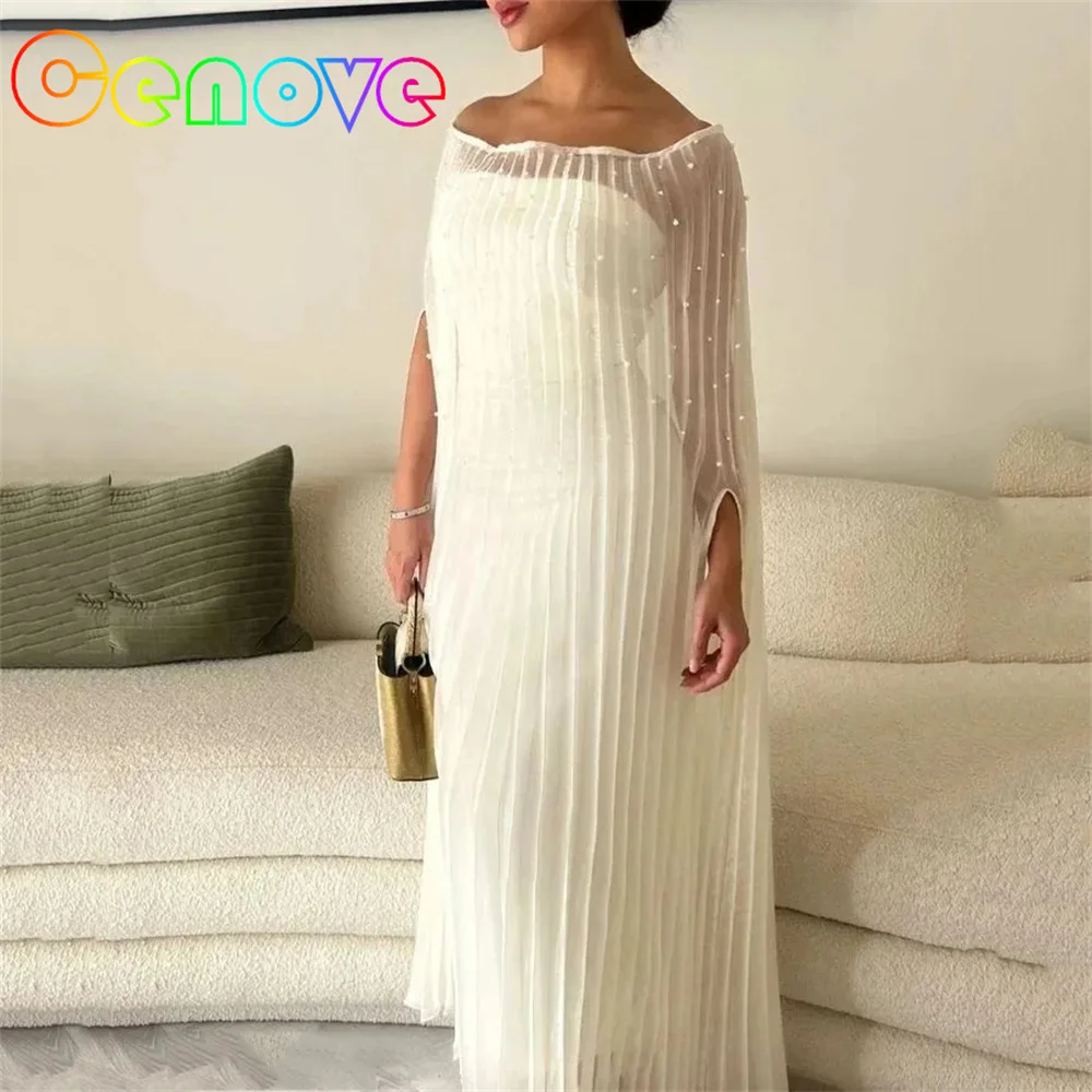 

Cenove Off The Shoulder Neckline Prom Dress Long Sleeves With Floor Length Evening Elegant Party Dress For Women2023