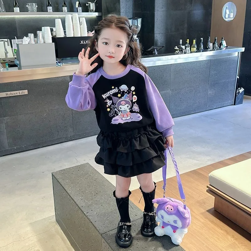 Kawaii Kuromi Sanrio لطيف الكرتون هوديي كعكة تنورة طالب رياضية طويلة الأكمام قميص سترة طالب هدايا عيد ميلاد للأطفال