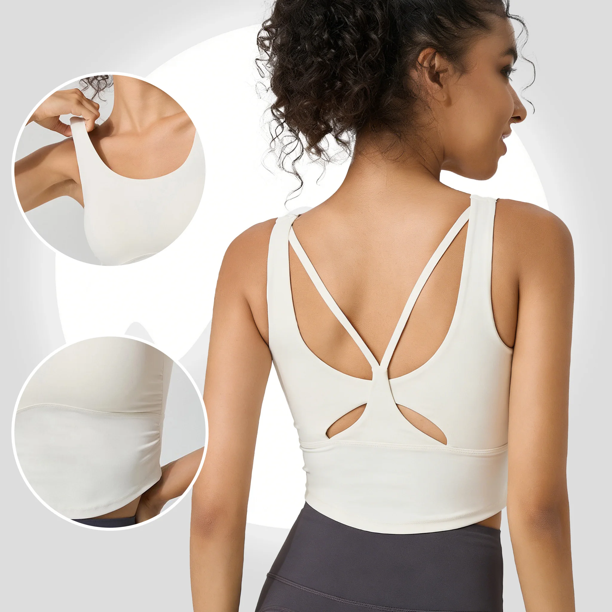 Damski sportowy biustonosz do jogi z usztywnianymi miseczkami - top treningowy z krzyżującymi się ramiączkami na plecach i marszczeniem w talii, idealny do pilatesu, na siłownię, do ćwiczeń na świeżym powietrzu. — zdjęcie 4
