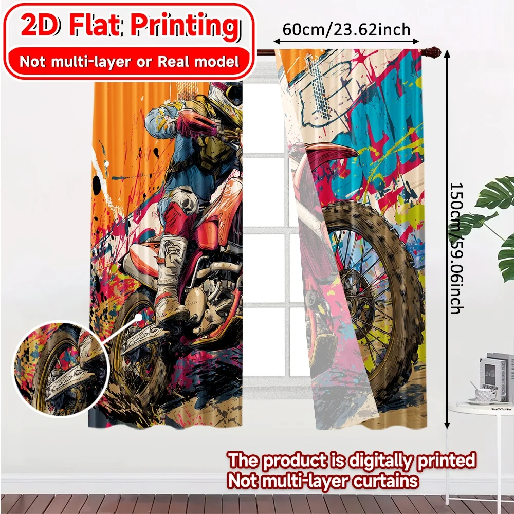 2D Flat Printing,2pcs Dynamic Rider Print Modern Curtains Durable Polyester Curtains Home Decor Use for Bedroom, Living Room,