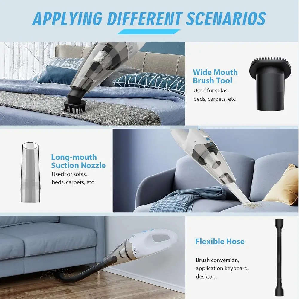 Cordless Hand Vacuum with LED, Multi-Tool Kit, 1.6lbs Portable Cleaner for Cars, Pets & More