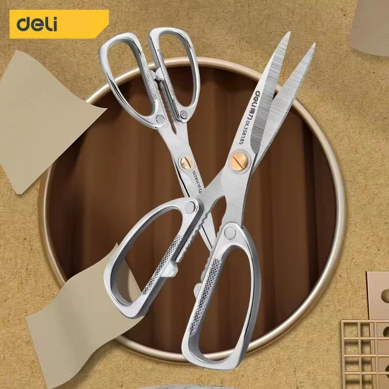 Deli Scissor Multifunction Industrial Stainles Steel Professional Kitchen Scissors Sewing Tailor Scissor Food Cloth Cutting Tool