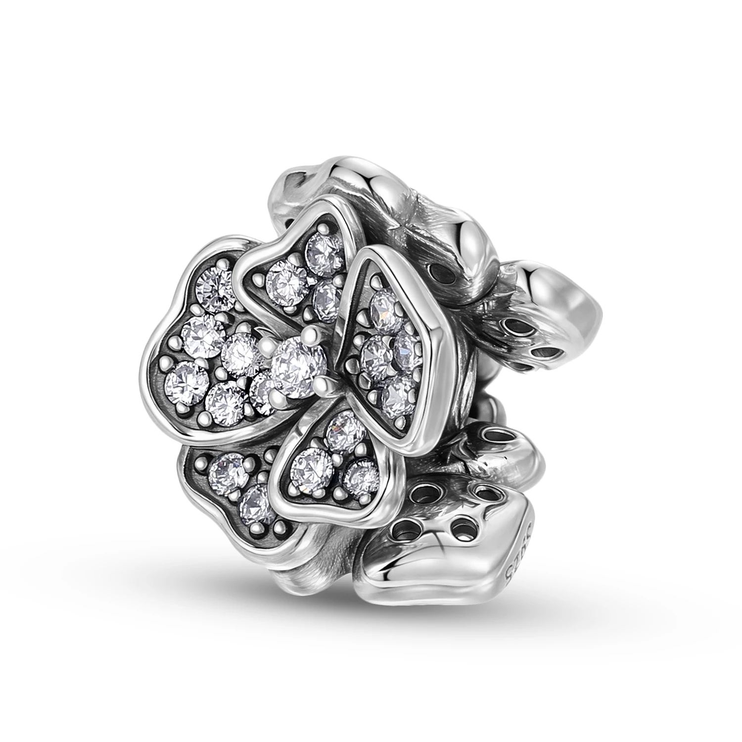 

New 925 Sterling Silver Three Sided Flower Wreath Zircon Beads fit Charm Bracelets & Bangles DIY Jewelry Makin