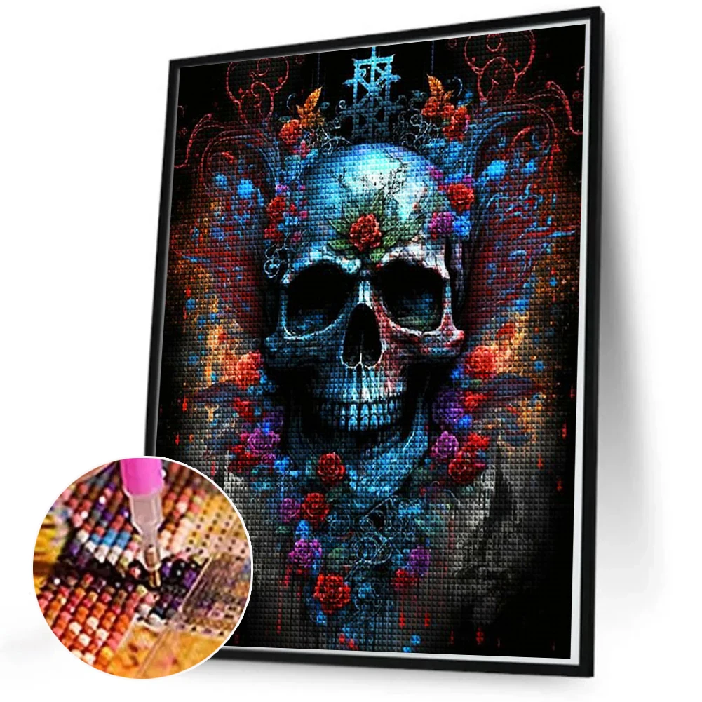 Skull Art DIY 5D Diamond Painting New 2024 Full Square Round Diamond Embroidery Crafts Set Hallowen Home Wall Decoration