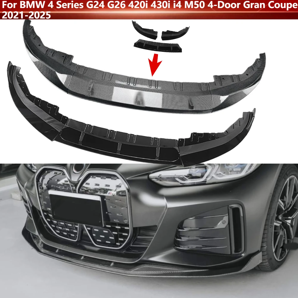 

3Pcs/set Car Front Bumper Lip Splitter Diffuser Spoiler For BMW 4 Series G24 G26 420i 430i i4 M50 4-Door Gran Coupe 2021-2025