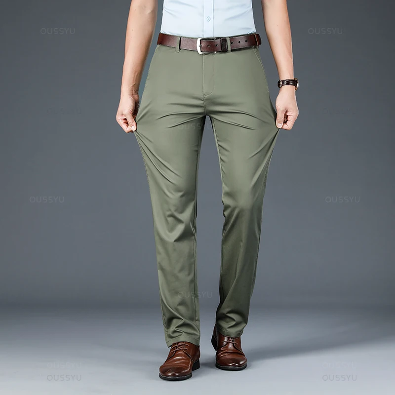 Frühling Sommer gerade Anzug Hosen Männer Baumwolle Business Stretch Königsblau Khaki schwarz dünne Büro formelle Hose männlich Größe 40 42