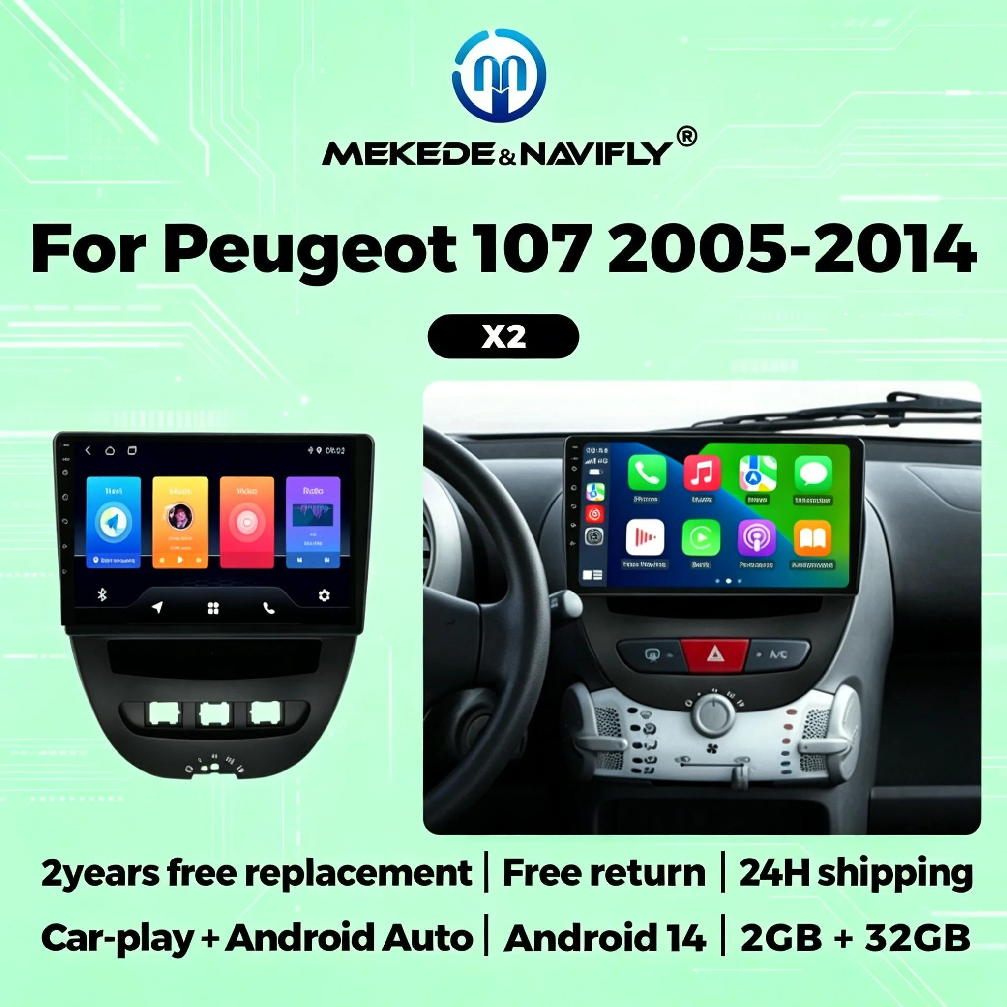 

10 Inch Car Radio Stereo For Peugeot 107 Toyota Aygo Citroen C1 2005-2014 Wireless Carplay Android Auto Multimedia Player GPS BT