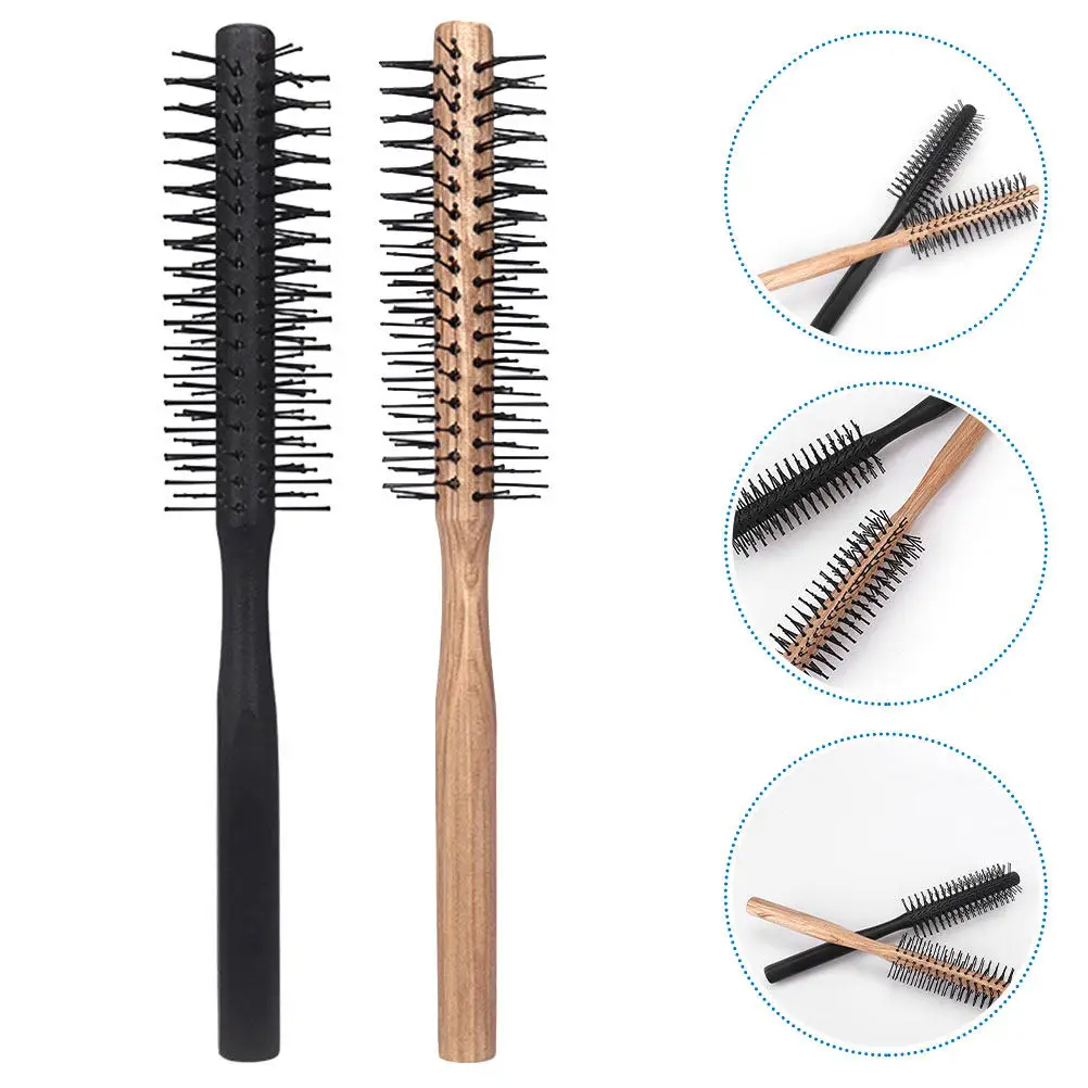 2Pcs Roll Brush Wooden Roller Comb Round Blow Drying Brush for Hair Styling Adding Volume Curling Hairbrush for Women Thick Hair