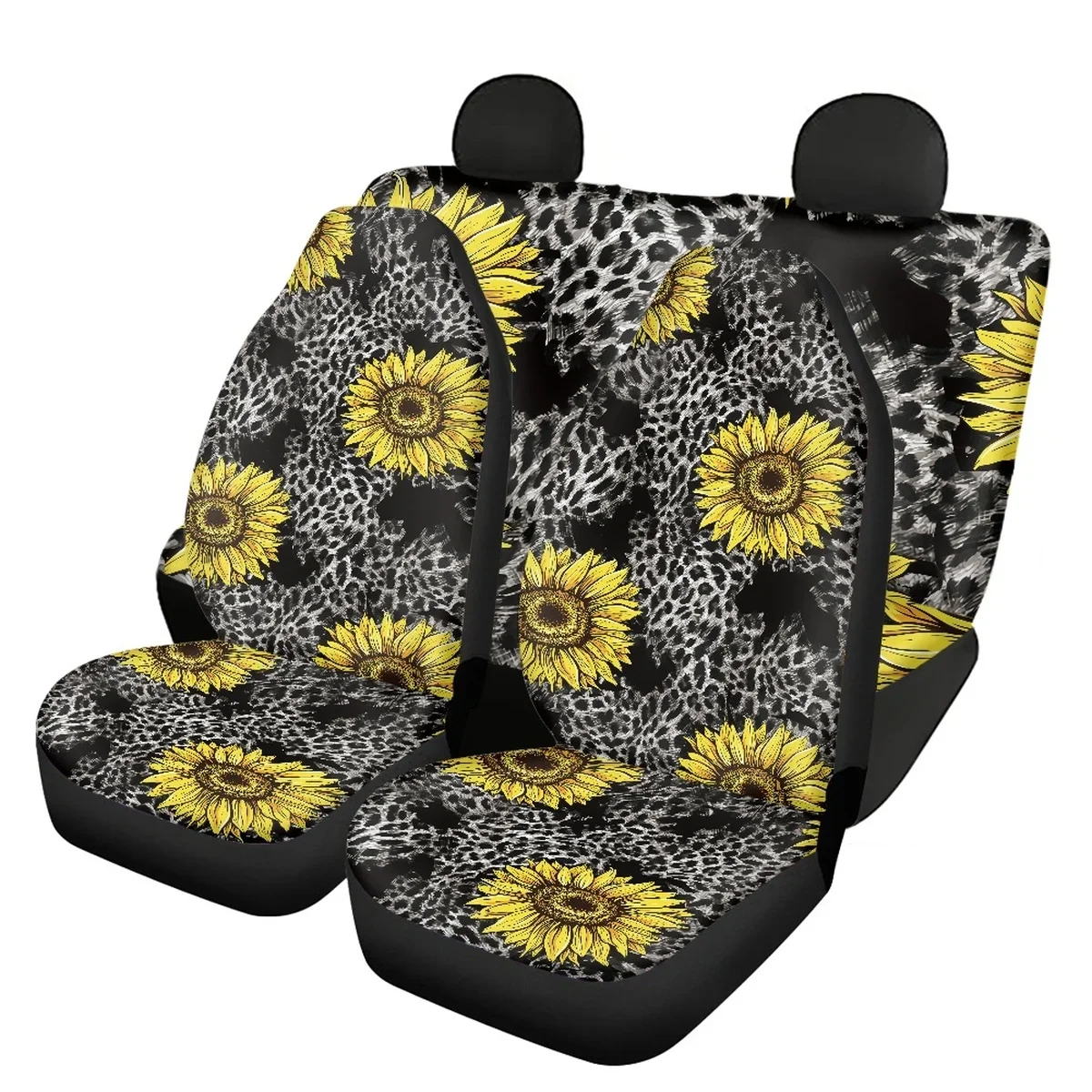 

INSTANTARTS 2023 Car Seat Cover Fit Most Vehicle Sunflower Leopard Nonslip Front&Back Seat Covers Accessory Interior Decoration