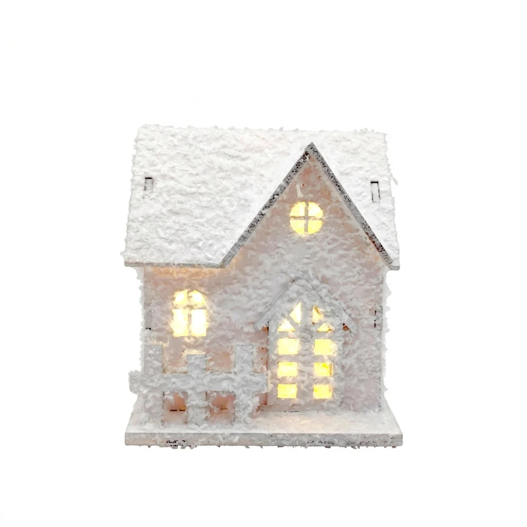 Small Christmas Cabin Ornament Elegant Wooden Lighted Snowflake House for Home Office Window Display Festive Holiday Decor