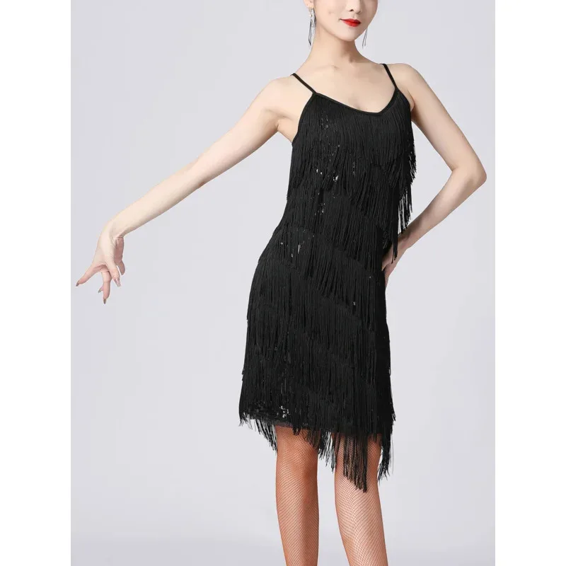 2025 11 فستان لاتيني للنساء قاعة الرقص زي ترتر مهدب تانجو رومبا الفلامنكو سامبا تشا أسود أحمر أزرق شرابة