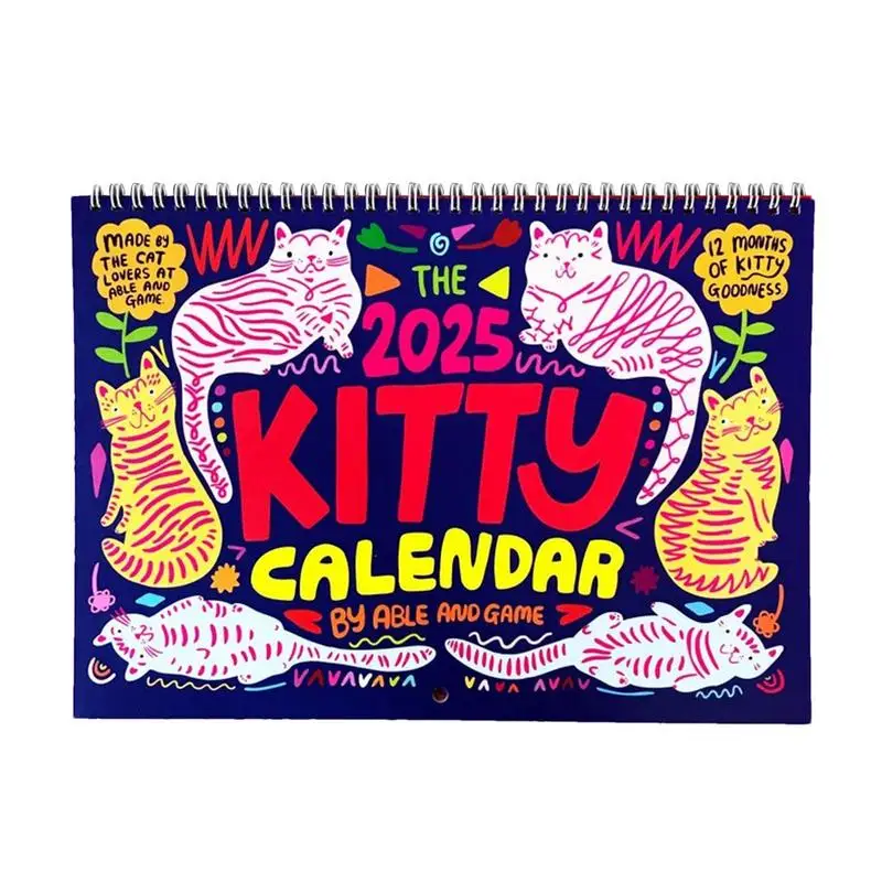 2025 ลูกแมวที่มีสีสันปฏิทินบทคัดย่อ Art Cat ปฏิทินผนังที่น่าสนใจ Wall Art เริ่มต้นรายวัน Scheduler พลิกปฏิทิน
