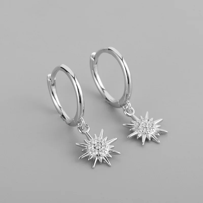 Boucles d'oreilles rondes en argent Sterling 925 pour femmes, accessoires de fête anti-allergiques, à la mode, en Zircon solaire