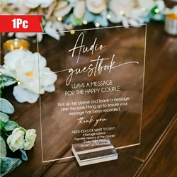 Acrylic Audio Guestbook Sign for Weddings, Romance Themed Tabletop Decorative Plaque Glam Style Entryway Signage