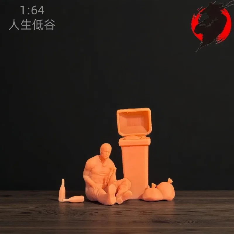 1/64 miniature doll, low point in life, resin white film gk, car model scene matching, interesting miniature ornaments